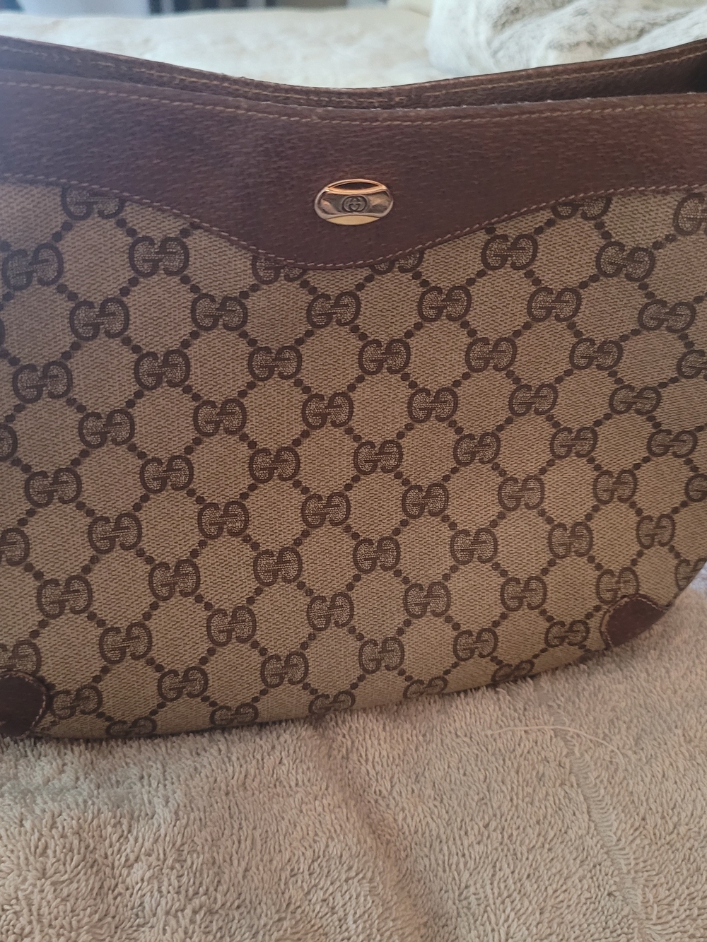 Gucci Beige and Brown Monogram Canvas Shoulder Bag